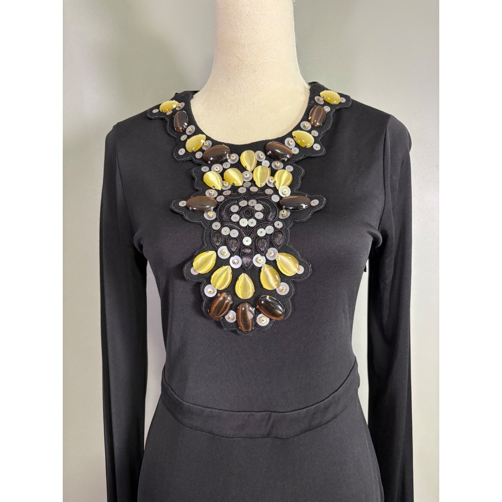 Tory Burch Silk Long Sleeve Dress S Embellished Removable Collar Necklace Event - Picture 3 of 11